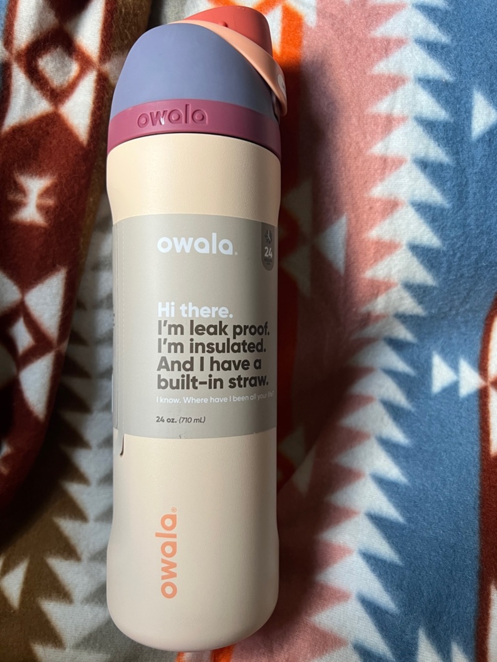 Owala ~Sandy Shores~ Bottle in Cream with Purple & Coral Accents 24oz NEW